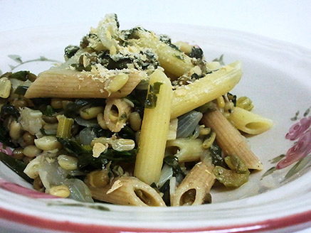 Penne Pasta with Spinach and Mung Bean