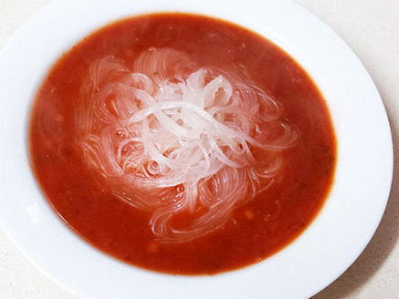 Vegan Tomato Soup with Bean Noodles