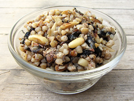 Buckwheat with Mushrooms, Almonds and Pine Nuts