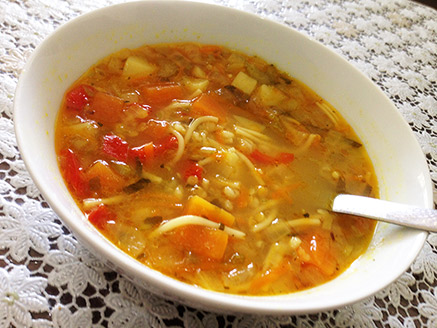 Vegetable Soup with Groats and Orange Lentils