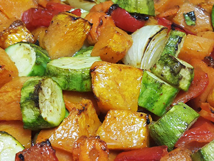 Pumpkin Cubes and Vegetables in The Oven