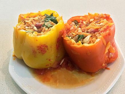 Vegan Stuffed Peppers with Rice and Tomato Sauce