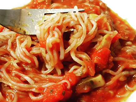 Shirataki Pasta Noodles (Konjac) with Mushrooms in Tomato Sauce