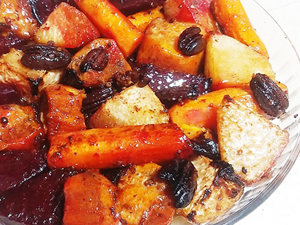 Baked Root Vegetables in Soy Sauce and Dates Honey